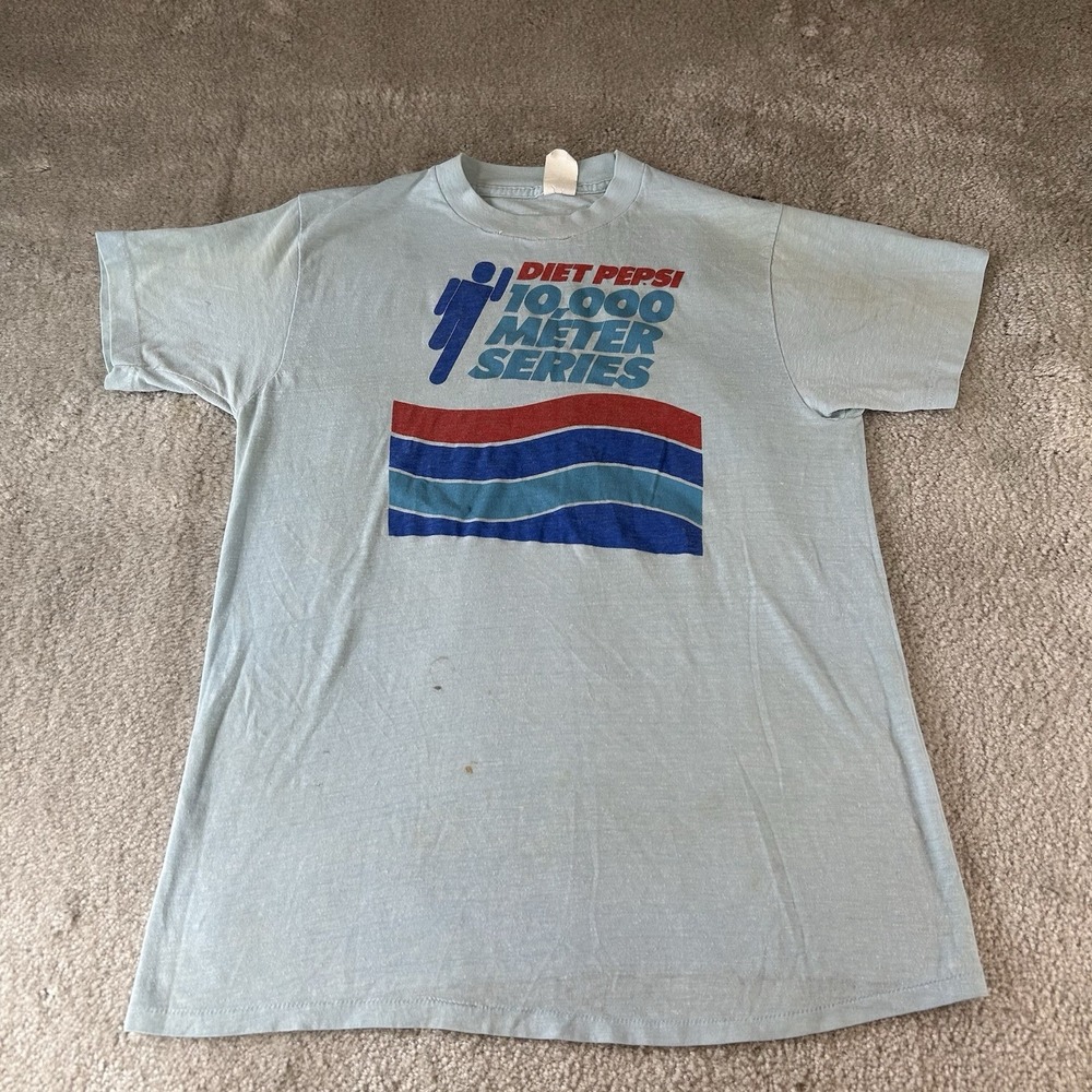 Vintage 70s Diet Pepsi 10,000 Meter Series Runner Tee Rare Blue T-Shirt Large